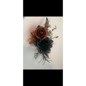 Teal Rust Orange Floral‎ Wrist Corsage Wedding Formal